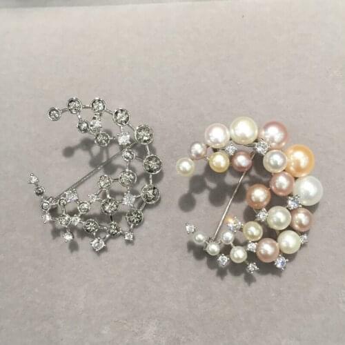 Moon brooch base,can design it with pearl or amber or jadeite DIY jewelry accessary fashion women jewelry