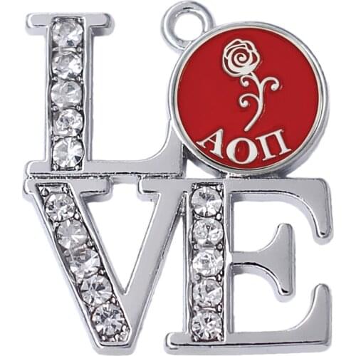 Zinc Alloy Metal Eco Friendly Red Rose Flower Alpha Pi Society Member Gift Charms For Girls Necklaces Bracelet Making