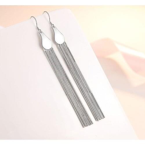 Trendy Silver 925 Women Drop Earrings Jewelry Female Charm Tassel Long Earring Girl Princess Birthday Accessories Earring Lady