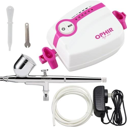 OPHIR Temporary Tattoo 5-Adjustable Air Compresso 0.3mm Airbrush Kit with Mini Air Compressor for Makeup Nail Art #AC094W+AC004A