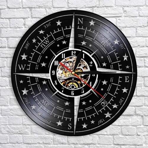 Compass Rose Wall Decor Modern Design Wall Clock Nautical Vinyl Record Wall Clock Navigation Direction Mariners Sailors Gift