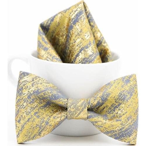 New Free Shipping fashion casual Mens male Original printed handmade bow tie married groom groomsmen hosted gold silk yellow