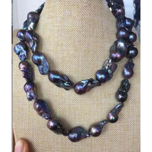 New huge 28-30mm baroque tahitian black blue green pearl necklace 38inch 925s earrings set