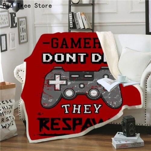Video Game Red Flannel Blanket Bedding Sofa Couch Sherpa Gamepad Throw Blankets Gaming Player Soft Plush Cover For Kids Boy Teen
