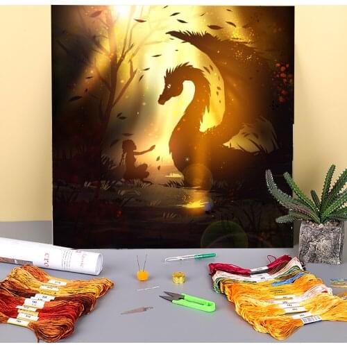 Scenery Friendship Printed Fabric 11CT Cross Stitch DIY Embroidery Patterns DMC Threads Sewing Handmade Painting Magic