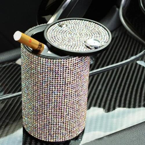 Portable Rhinestone Metal Ash Holder Women Auto Universal Ashtray Flame-retardant Durable Sparkling Exterior Stylish sealinG