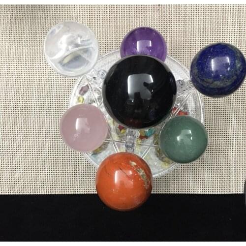 Drop shipping Natural seven chakra Crystal gemstone seven sphere set with base meditation reiki healing crystal array fengshui