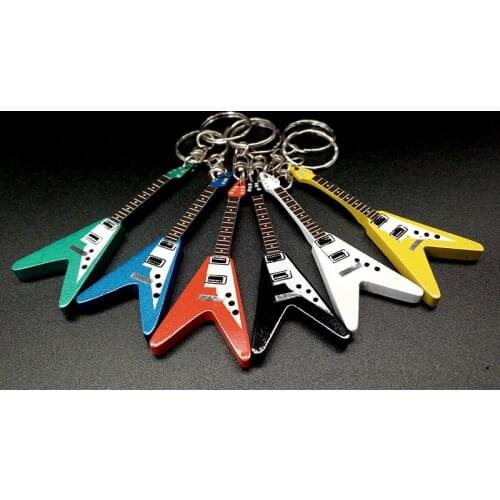 QiCai KEYRING-005 Wood Handcrafted Flying-V Shape Guitar Keychain