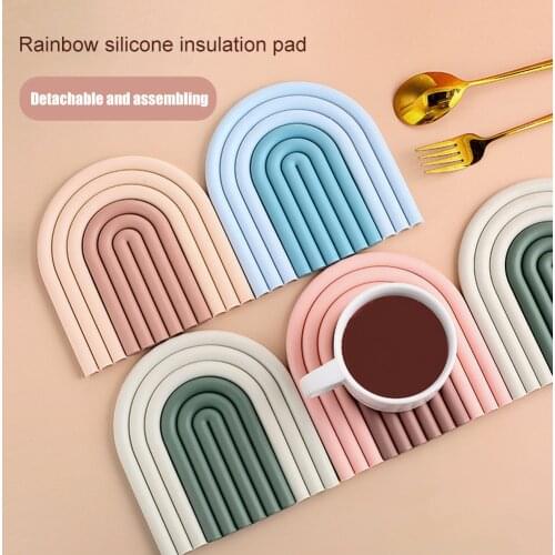 Rainbow Style Silicone Removable Pot Mat Kitchen Heat-resistant Plate Home Table Insulation Bowl Coasters Accessory
