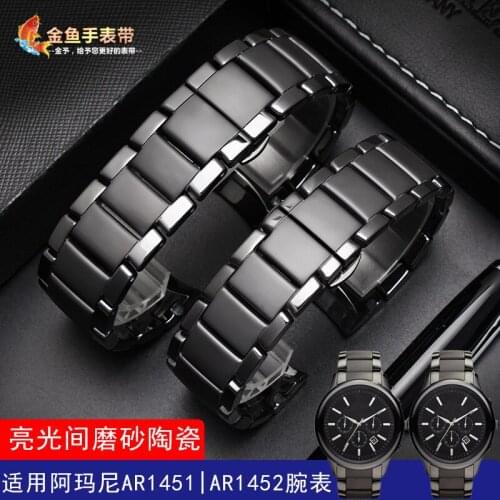 WatchBands Ceramic Watch Band Male for Armani Ar1400 1410 1451 1452 Black Watch Bracelet Female 22 24mm Watch strap