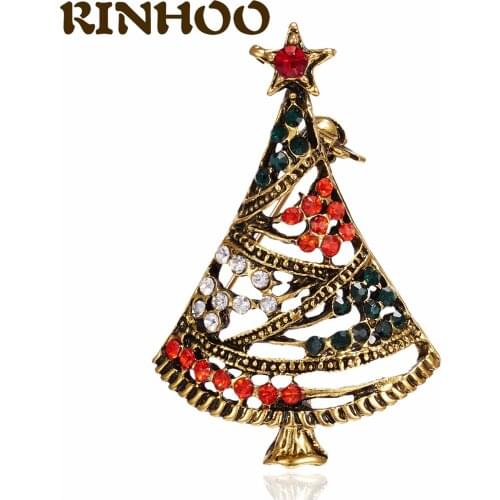RINHOO 2021 Xmas Gift Christmas Tree Brooches Pins For Women Enamel Tree Collar Pins Jewelry Christmas Party Crystal Brooch Pins