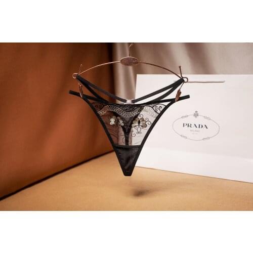 Sexy Hot Womens Underwear Gauze Embroidery Breathable Hollow Diamond Decorated Thong Cross Belt Temptation Low Waist G-String