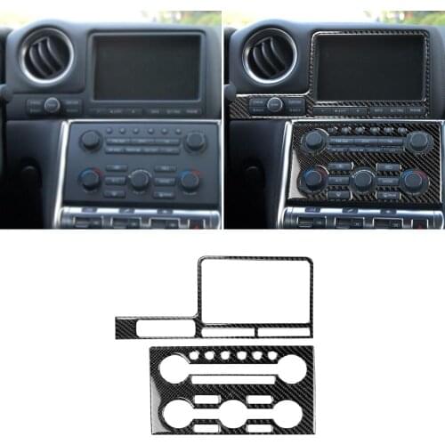 Carbon Fiber Radio Climate Control Console Sticker Navigation Display Surround Cover Set Car Accessories Fit For Nissan GTR R35