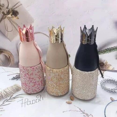 Sparkling Diamond Crown Thermos Water Bottles Stainless Steel Hot Vacuum Flask Tumbler Mug Thermocup Women Gifts 250ml/350ml