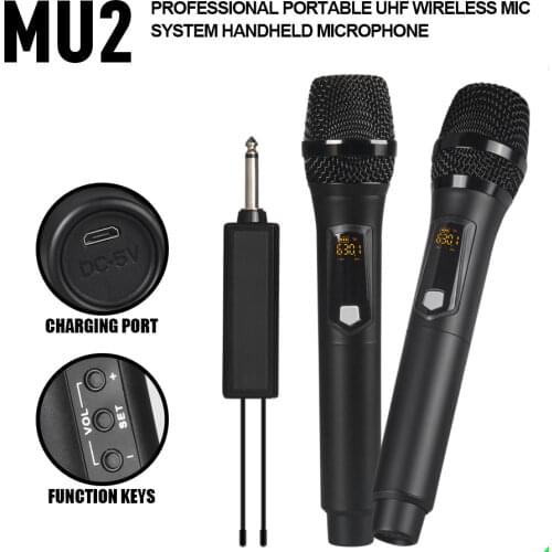 MU2 Universal UHF Wireless Rechargeable Handheld Microphone,Use With Mixer, Power Amplifier, Speaker, etc Stage Equipment