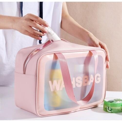Large Capacity Waterproof Cosmetic Bag Transparent Zip Portable Washing Storage Bag Travel Womens Makeup Handbag Organizer