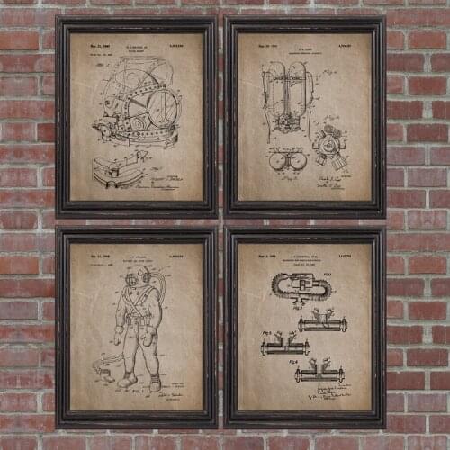 Diving Suit Vintage Posters Print Diver Gift Scuba Wall Art Canvas Painting Dive Patent Sports Prints Wall Picture Decoration