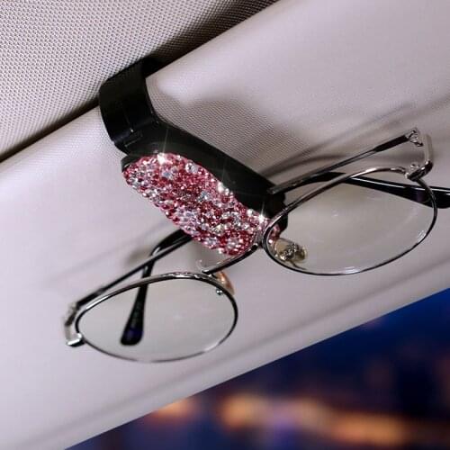 2PCS/Set Rhinestone Diamond Sun Visor Glasses Fastener Clip Sunglasses Eyeglasses Holder Portable Clip Auto Car Ornament