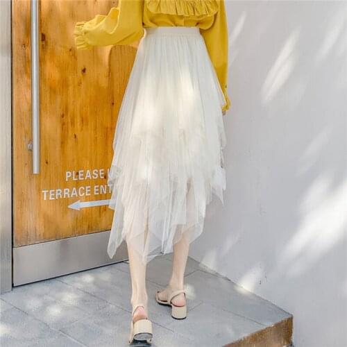 Womens Lace Tulle Mesh Skirt Elastic High Waist Layers Pleated Long Midi Skirt