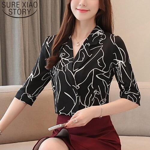 2020 Summer Korean Loose Short Sleeve Blouse Elegant V-neck Chiffon Women Shirts Fashion Women Tops Blusas Mujer De Moda 8637 50