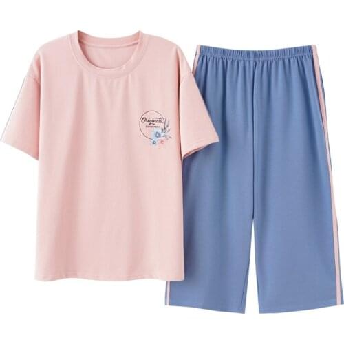 ATOXY Plus Size Womens Pajamas Set Cotton Sleepwear Leisure Home Suits for Big Size Ladies Elegant Floral Printing Female Pyjama