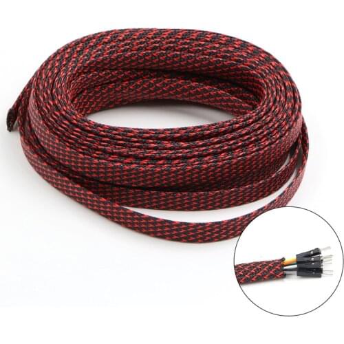 1 meters Black & Red High quality 10mm Braid PET Expandable Sleeving High Density Sheathing Plaited Cable Sleeves DIY