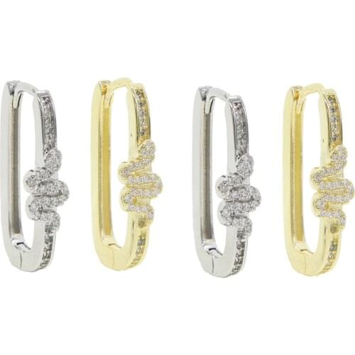 2020 high quality micro pave cz snake rectangle hoop earring for women geometric cz minimal dainty Huggie hoops earring jewelry