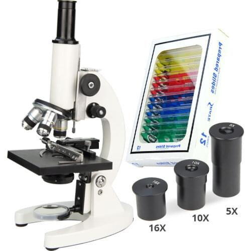 50X-1600X Biological Microscope Monocular Homeschool Microscope Slices Kits 45mm DIN Achromatic Objective