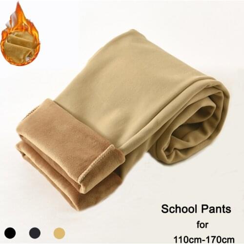 8 10 years Boys Warm School Pants Winter Teenage Velvet Khaki Uniform Trousers Elastic Waist Girls Clothes