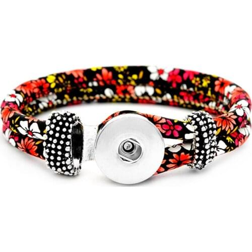 Unisex Bohemian 18mm metal snap PU leather flower button bracelet carter love bangle Wrist watches for women one direction