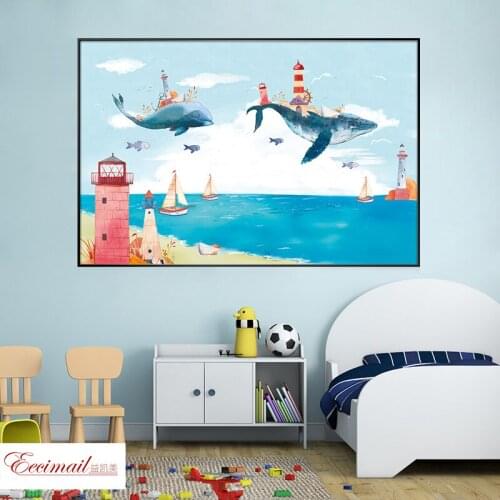EECAMAIL DIY Diamond Painted Diamond Embroidered Cartoon Dreamy Blue Whale Childrens Room Bedroom Diamond Home Decoration