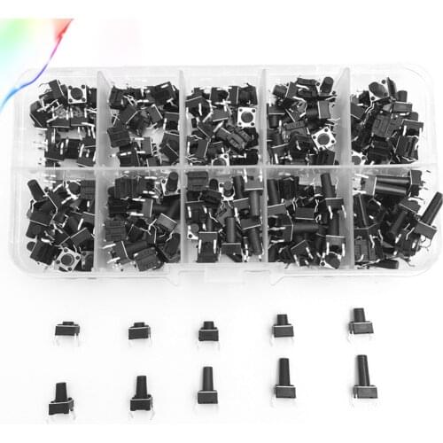 EziUsin 10 models 100pcs 6*6 Tact Switch Tactile Push Button Switch Kit, Height: 4.3MM~13MM DIP 4P micro switch 6x6 Key switch