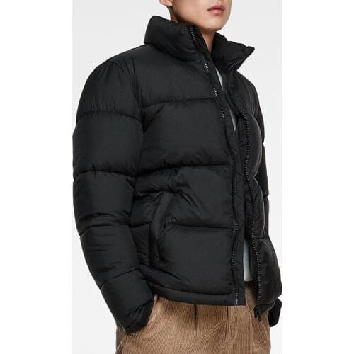 Custom mens black polyester outdoor puffer jacket for winter