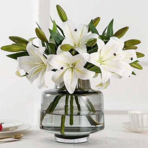 37CM Fake Lily Flower Home Plant Indoor Silk Lily Artificial Flowers Bouquet For Bride Wedding Decoration Ins Style Home Decor