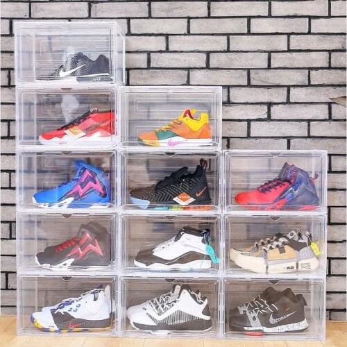 Hard Plastic Combination Shoe Box Transparent Foldable Football Shoe Storage Bins Stackable Clear Organizer Case Lego Toys Box