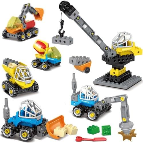 New DIY Large Particles Engineering Excavator Crane Building Blocks Compatible Duploe City Construction Vehicles Toys For Kids