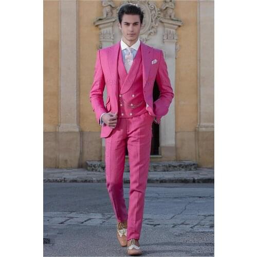 Handsome Groomsmen Peak Lapel Groom Tuxedos Mens Wedding Dress Man Jacket Blazer Prom Dinner (Jacket+Pants+Tie+Vest) A529