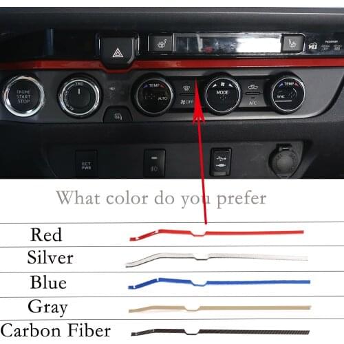 Red Blue Grey Silver Carbon Fiber ABS Dashboard Console Strip Double Flash Switch Lower Trim Cover Strip For Toyota Tacoma 15-20