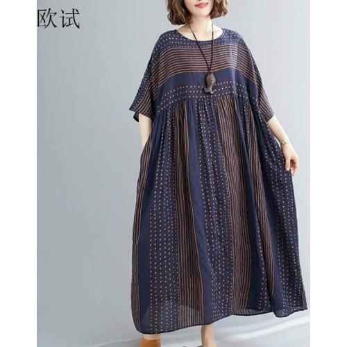 Oversized Polka Dot Striped Summer Dress 2021 Ladies Long Dresses for Women New Fashion Cotton Casual Vintage Dress Vestidos