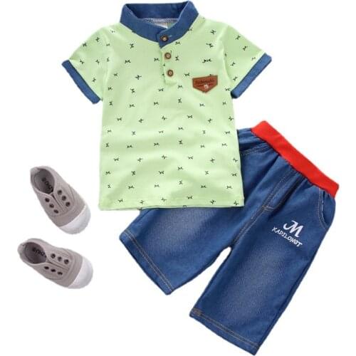 Toddler Girl Summer Set 2021 New Crown Full Print Short Sleeve POLO Shirt + Shorts Kid Baby Boys Gentleman Casual Clothes sets