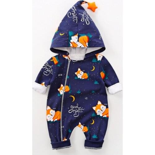 Cute Autumn Baby Girl Boy Casual Hoodie Romper Infant Animal Print Long Sleeve Jumpsuit Outfits