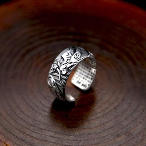 999 STERLING SILVER HEART SUTRA lotus men mens rings Ring jewelry A5758