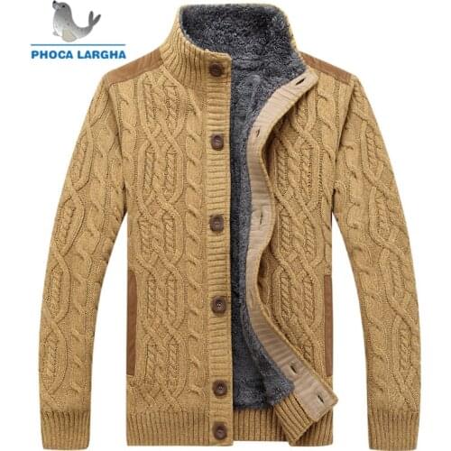 Mens Sweaters Winter Warm Thick Velvet Sweatercoat Single-breasted Cardigan Men Casual Sweaters Pattern Knitwear size 3XL