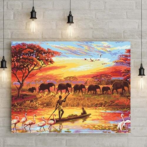 Wall Art Elephant Sunset Home Decoration Modern Oil Painting Living room poster beautiful canvas poster Landscape printings