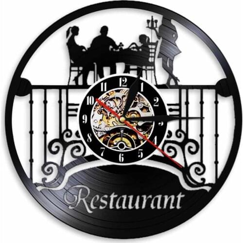Restaurant Business Sign Cook Vinyl Record Wall Clock Chef Artwork Watch for Kitchen Dinning Room Café Decorative Wall Clock