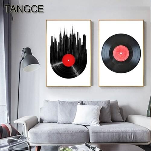 Nordic City on The Record Phonograph Canvas Art Abstract Painting Vintage Posters and Prints for Living Room Murale Salon Modern