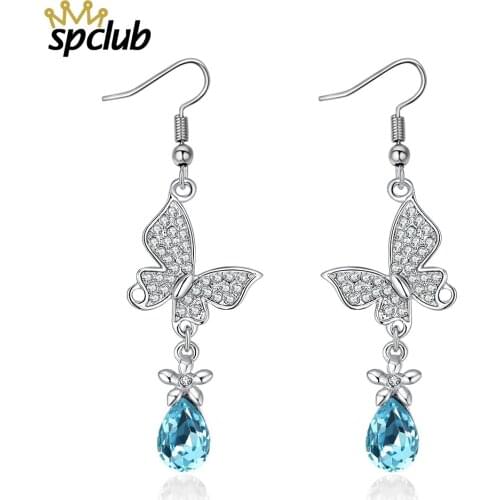 New Crystals from Swarovski Butterfly Long Earrings For Women Girl Decoration Pendientes Trendy Brincos Wedding Christmas Gift