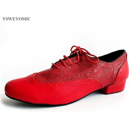 2021 New Bachata Latin Shoes Boys and Men Dancer Professional Leather Sole indoor Red Leather Salsa Latin Dance Shoes For man