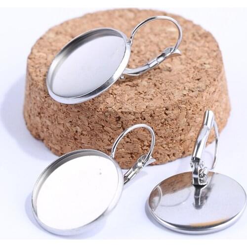Onwear 10pcs Stainless Steel Lever Back 20mm dia blank cabochon earring base setting diy earrings findings for jewelry making