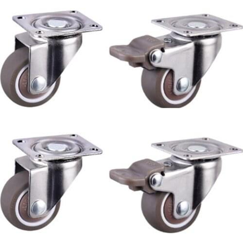 Furniture Casters Wheels Soft Rubber Swivel Caster Silver Roller Wheel For Platform Trolley Chair Household Accessori